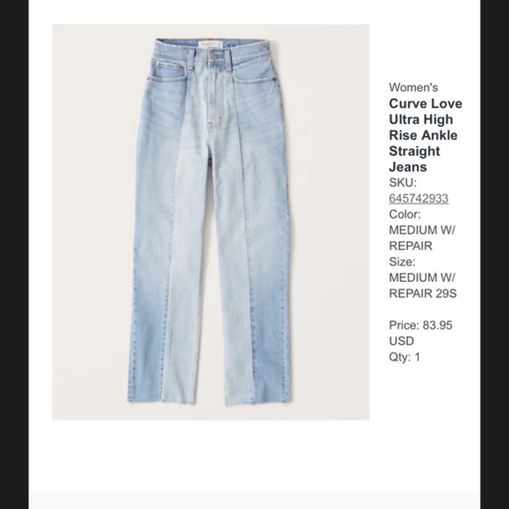 Abercrombie curve love ultra high rise ankle straight jeans